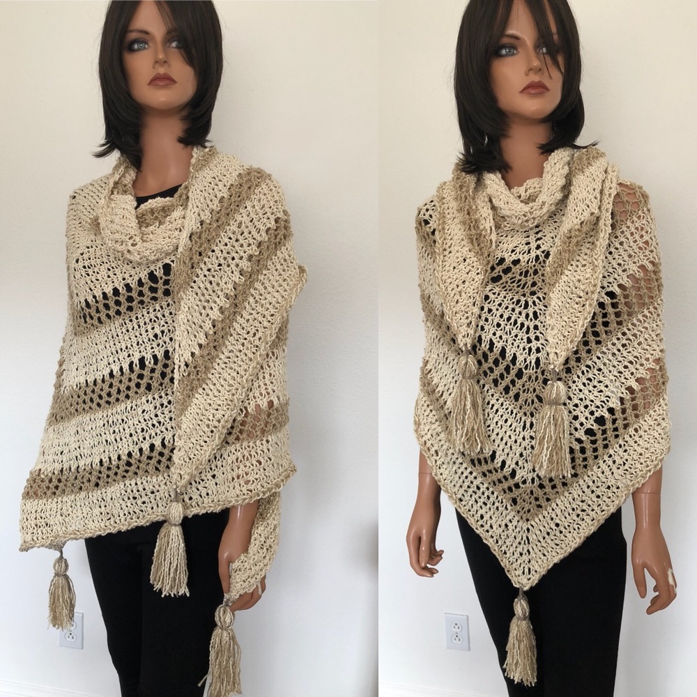 Hand Knits 2 Love Triangle Shawl Boucle Cotton